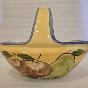 Jay Wilfred Portugal Ceramic Fruit Basket Bowl With Handle 11"X8" & 9" Tall